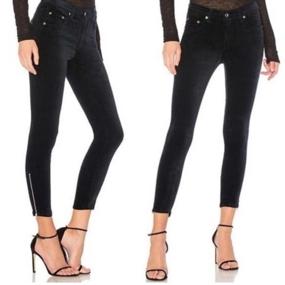 Rag & Bone Ame Ankle Skinny Fit Velvet Pants 29 Navy Blue Stretch Zip Side Sexy